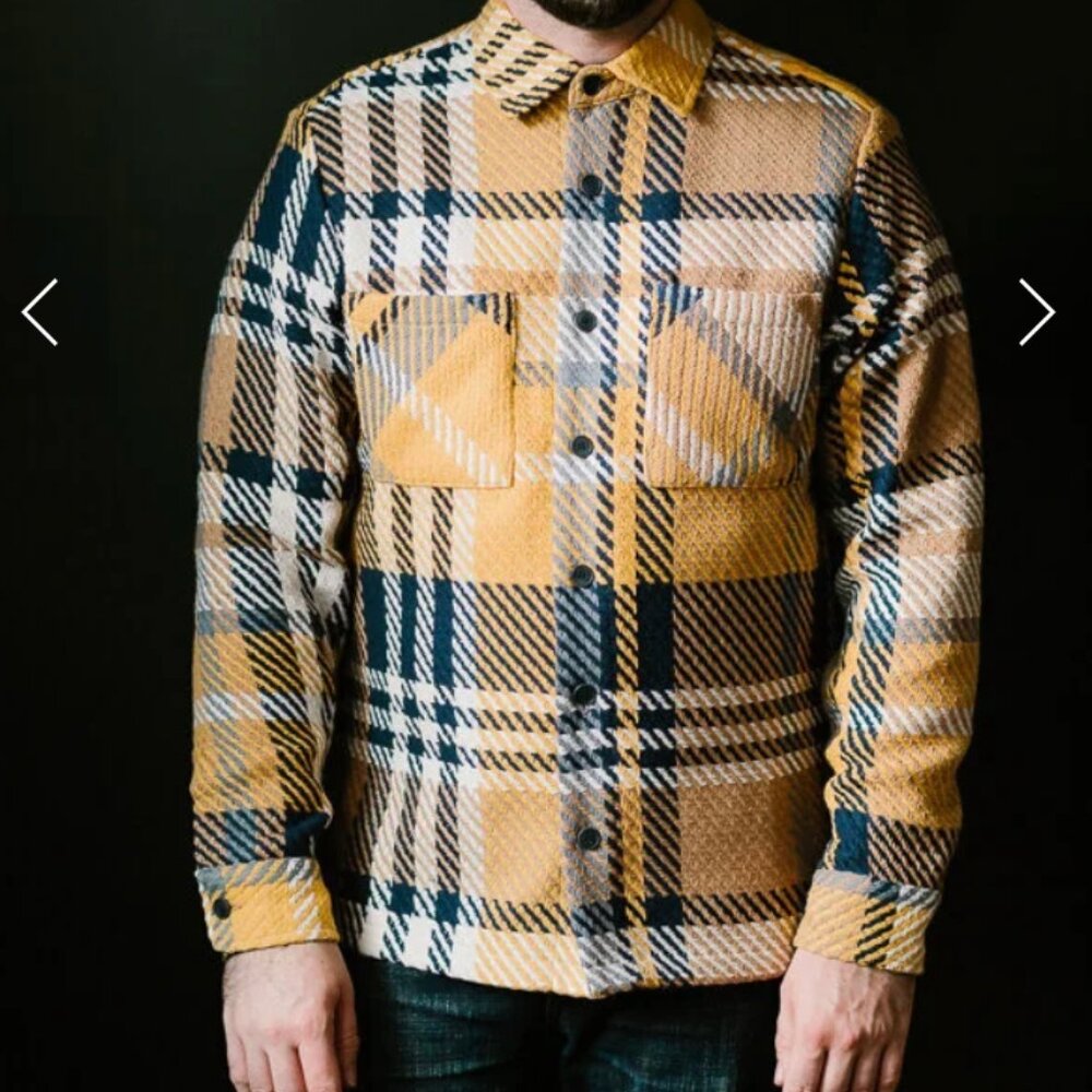 Wax London Whiting Overshirt in Yellow/Navy/White